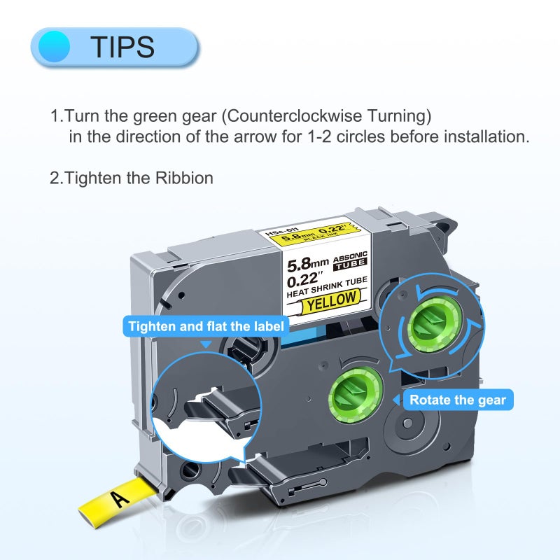 Absonic 3-Pack Compatible Heat Shrink Label Tape Replacement for Heat Shrink Tube HSe-611 HS611 HSe611 5.8mm Black on Yellow Tape for PTouch PT-E300 PT-E500 PT-E550W P750WVP E800W Label Maker - Image 3